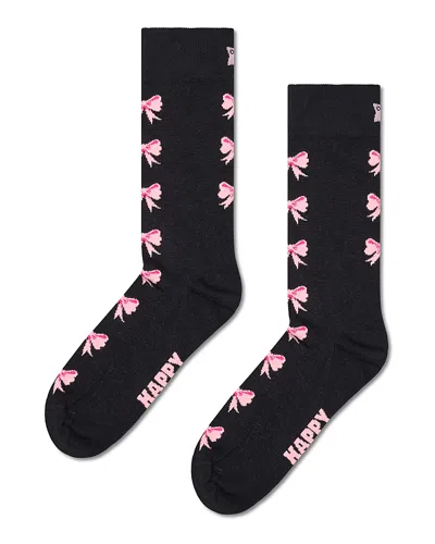 Happy Socks Bow Jacquard Crew Socks In Black