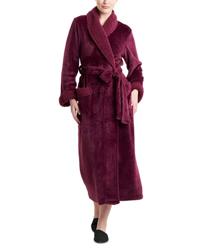 Natori Long Plush Robe In Burgundy