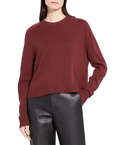 Theory Cashmere Cropped Crewneck Sweater In Burgundy