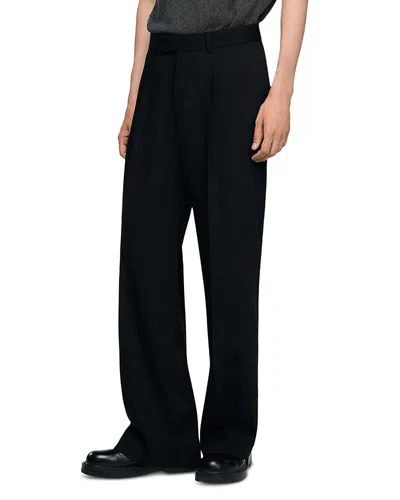 Sandro Laurent Wool Blend Wide Leg Trousers With Pleats In Black