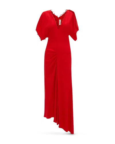 Victoria Beckham Short Sleeve Rouleaux Detail Dress In Red