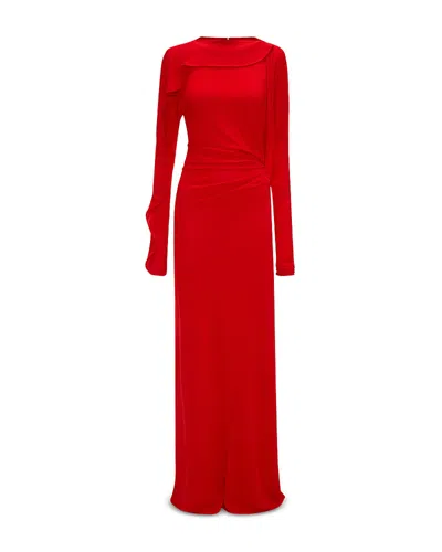 Victoria Beckham Long Sleeve Draped Jersey Gown In Red