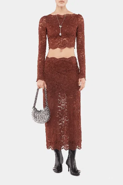 Rabanne Floral Lace Long Sleeve Cropped Top In Brown