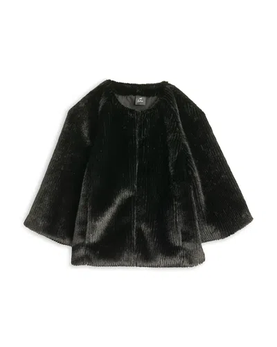 Echo Collarless Fur Jacket With Raglan Sleeves In Black