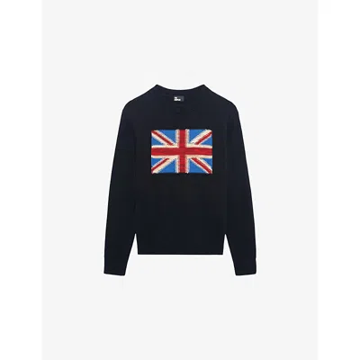 The Kooples Womens Navy Flag-embroidered Regular-fit Cotton Sweatshirt In Blue