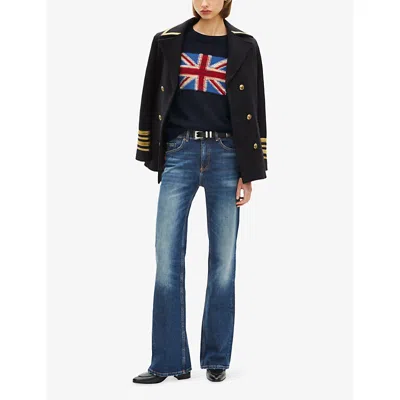 The Kooples Womens Navy Flag-embroidered Regular-fit Cotton Sweatshirt In Blue