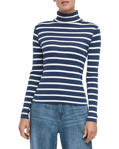 Three Dots Striped Turtleneck Long Sleeve Tee In Black