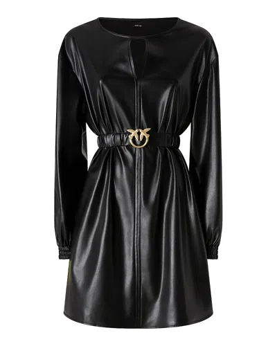 Pinko Short Black Leather-effect Dress In Black
