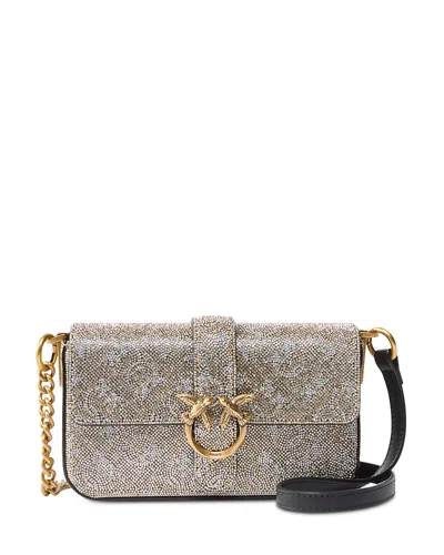 Pinko Love One Slouchy Baby Monogram Leather Crossbody Bag In Gold