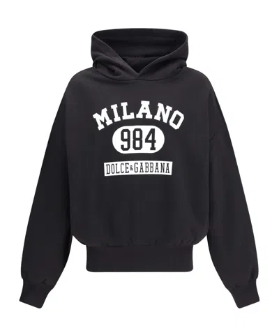 Dolce & Gabbana Hooded Sweatshirt In Jersey With Print In Black
