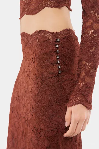 Rabanne Floral Stretch-guipure Lace Midi Skirt In Burgundy
