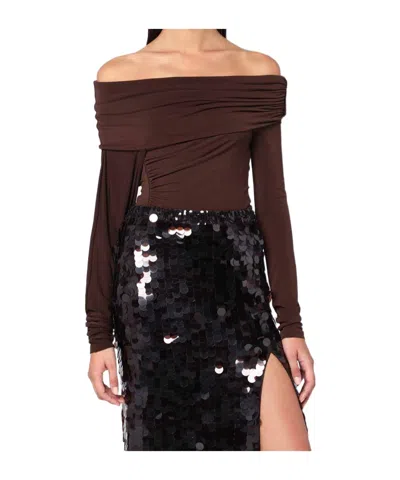 The Andamane Top With Bare Shoulders In Brown Jersey In Brown