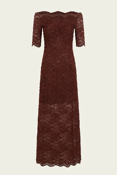 Rabanne Off-the-shoulder Brown Midi Dress With Twisted Knot Detail In Brown