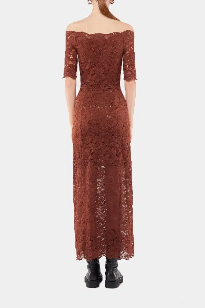 Rabanne Off-the-shoulder Brown Midi Dress With Twisted Knot Detail In Brown