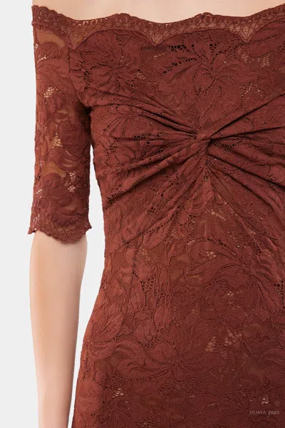 Rabanne Off-the-shoulder Brown Midi Dress With Twisted Knot Detail In Brown