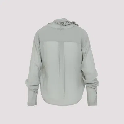 Alberta Ferretti Light Gray Ruffle Blouse With Deep V-neckline In White