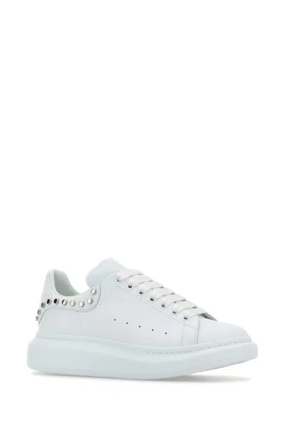 Alexander Mcqueen White Leather Sneakers With White Leather Heel In Red