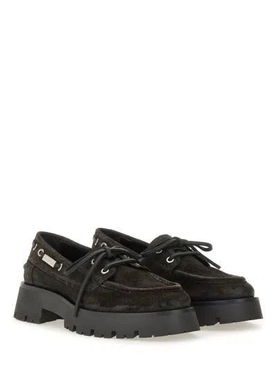 Alexander Wang Brown Waxed Suede Carson Boat Loafers In Black