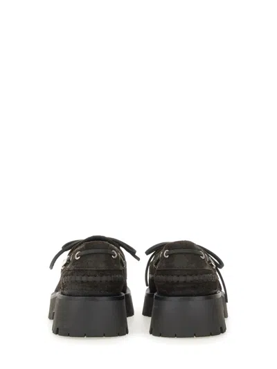Alexander Wang Brown Waxed Suede Carson Boat Loafers In Black