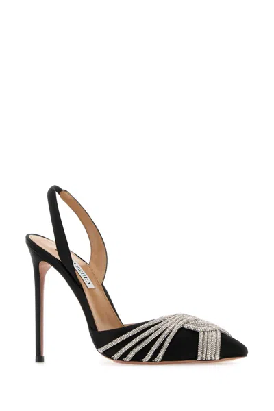 Aquazzura Black Satin Gatsby Sling 105 Pumps In Black