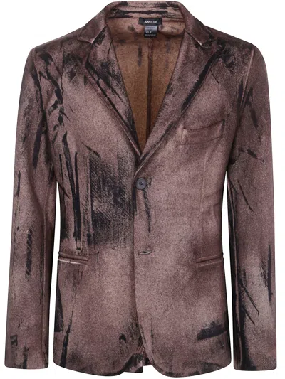 Avant Toi Felted Rever Jacket With Black Brush Strokes Effect In Brown