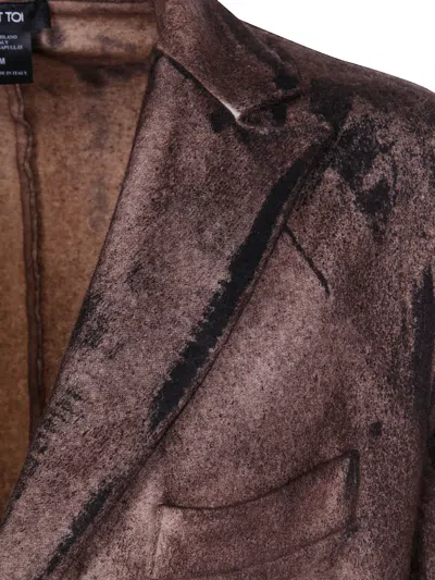 Avant Toi Felted Rever Jacket With Black Brush Strokes Effect In Brown