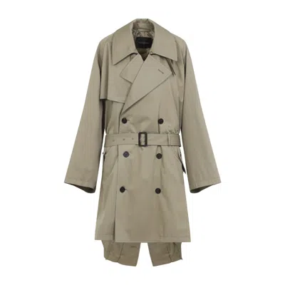 Balenciaga Beige Double-breasted Cotton Trench Coat In Brown