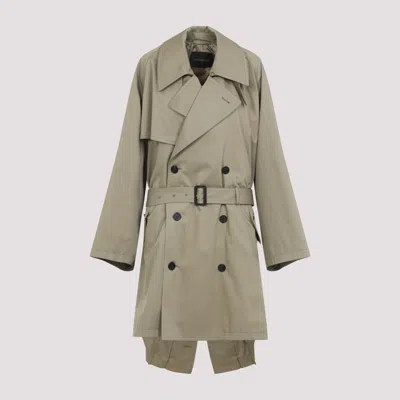 Balenciaga Beige Double-breasted Cotton Trench Coat In Brown