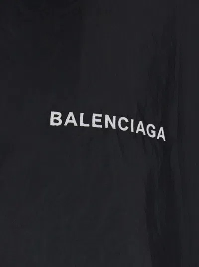 Balenciaga Hooded Raincoat With Drawstring And Pockets In Black