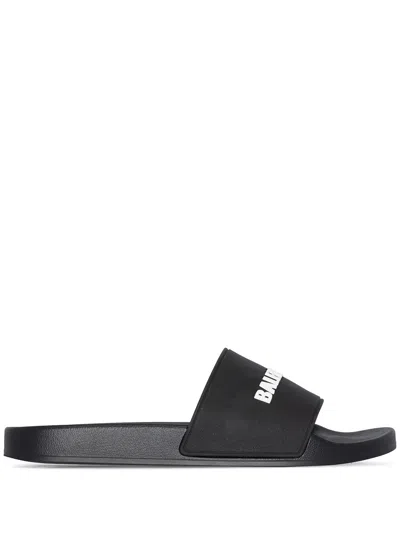 Balenciaga Pool Low Sandals With Logo In Black