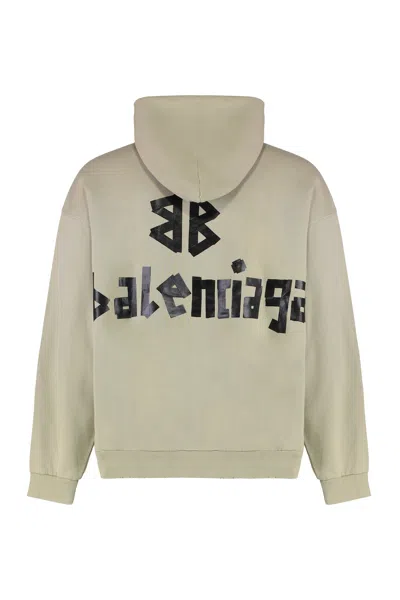 Balenciaga Tape Type Ripped Pocket Large Fit Fleece Hoodie In Green