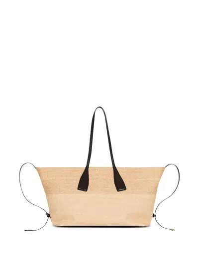 Balmain Track Tote Bag In Jacquard And Calfskin In Neutral