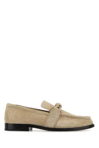 Bottega Veneta Sand Suede Astaire Loafers With Knotted Detail In Neutral