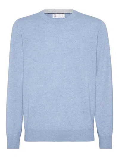 Brunello Cucinelli Cashmere Crew Neck Sweater Clothing In Blue