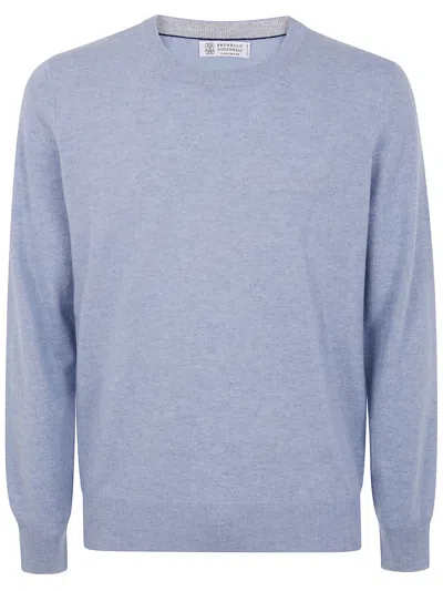 Brunello Cucinelli Cashmere Crew Neck Sweater Clothing In Blue