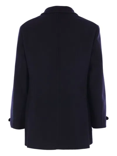 Brunello Cucinelli Double-breasted Wool Coat With Peak Lapels In Blue
