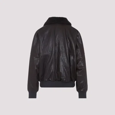 Brunello Cucinelli Shearling Collar Leather Jacket In Brown