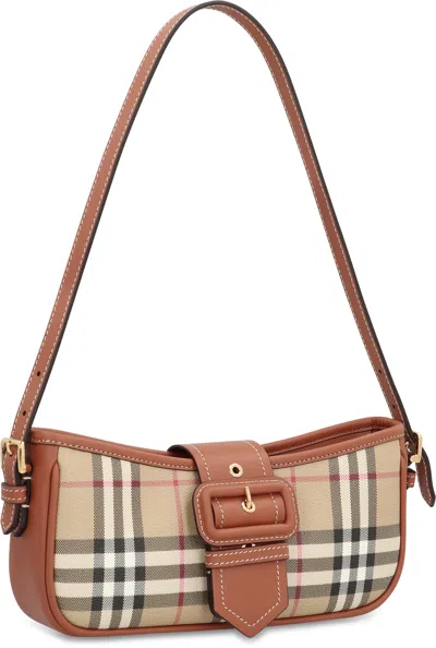 Burberry Canvas Sling Shoulder Bag With Checkered Pattern In Brown