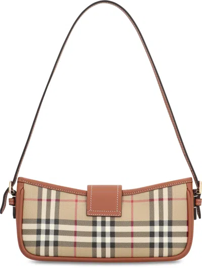 Burberry Canvas Sling Shoulder Bag With Checkered Pattern In Brown