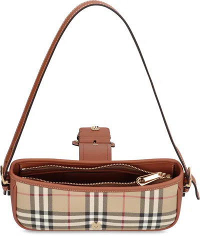Burberry Canvas Sling Shoulder Bag With Checkered Pattern In Brown