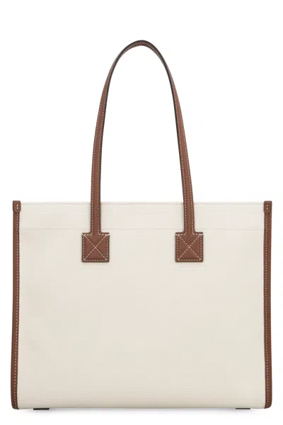 Burberry Medium Beige Leather Tote Handbag For Women With Horseferry Print In Neutral