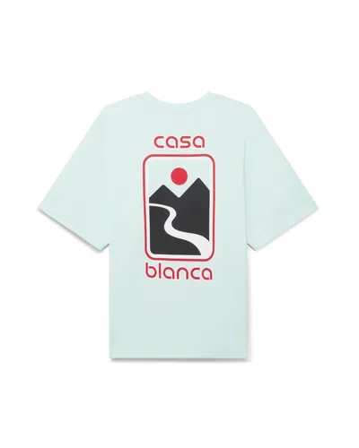 Casablanca Green T-shirt With Crewneck And Logo On The Front And Maxi Logo On The Back In Blue