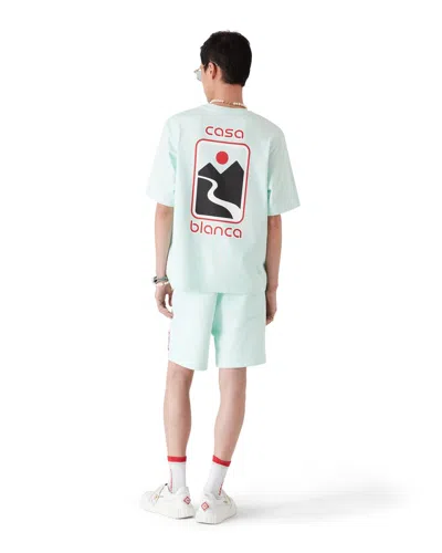 Casablanca Green T-shirt With Crewneck And Logo On The Front And Maxi Logo On The Back In Blue