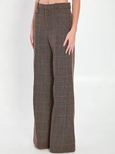 Chloé Brown Flared Checkered Wool Trousers In Gray