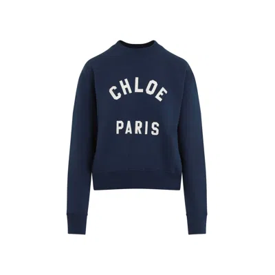 Chloé Crew Neck Logo Sweater In Blue