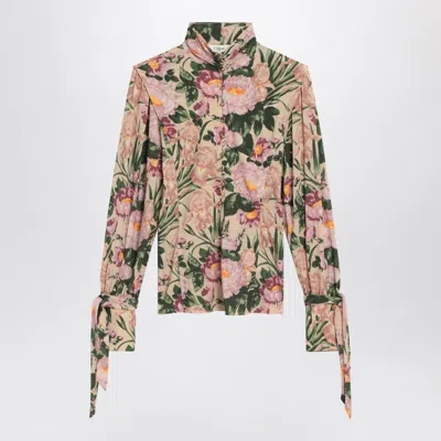 Chloé Turtleneck Jersey Wool Sweater With Floral Print In Pink