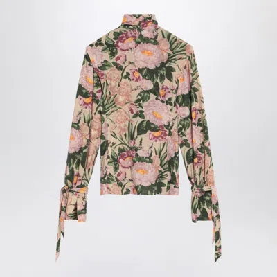 Chloé Turtleneck Jersey Wool Sweater With Floral Print In Pink