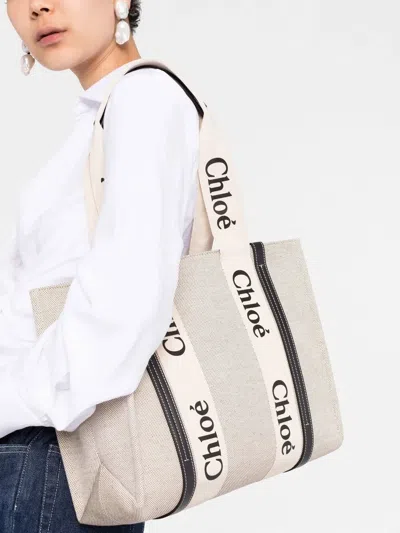 Chloé Chloè Woody Medium Canvas Tote In Neutral