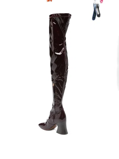 Chloé Janis High Heels Boots In Black Patent Leather In Burgundy