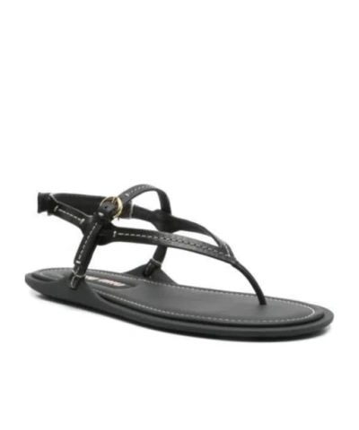 Miu Miu Leather Flat Sandals In Black